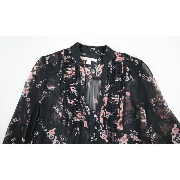 BANANA REPUBLIC - WOMEN'S BLACK SHEER FLORAL PRINT 3/4 SLEEVE TOP - SIZE S - Picture 4 of 9